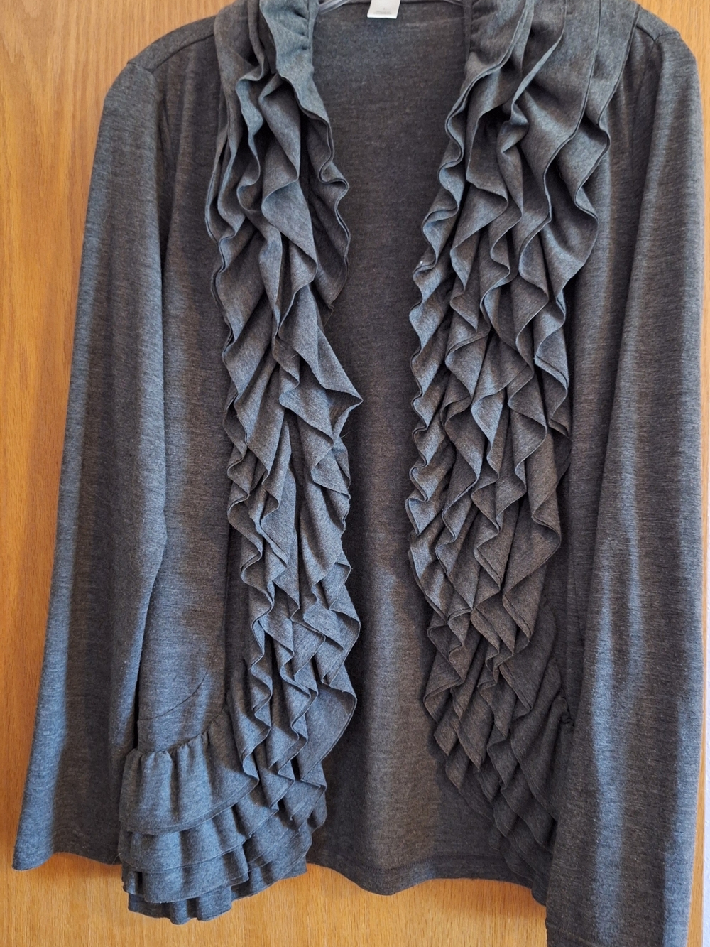 Christopher & Banks Dark Gray Ruffled Open-Front Cardigan - Picture 3 of 9